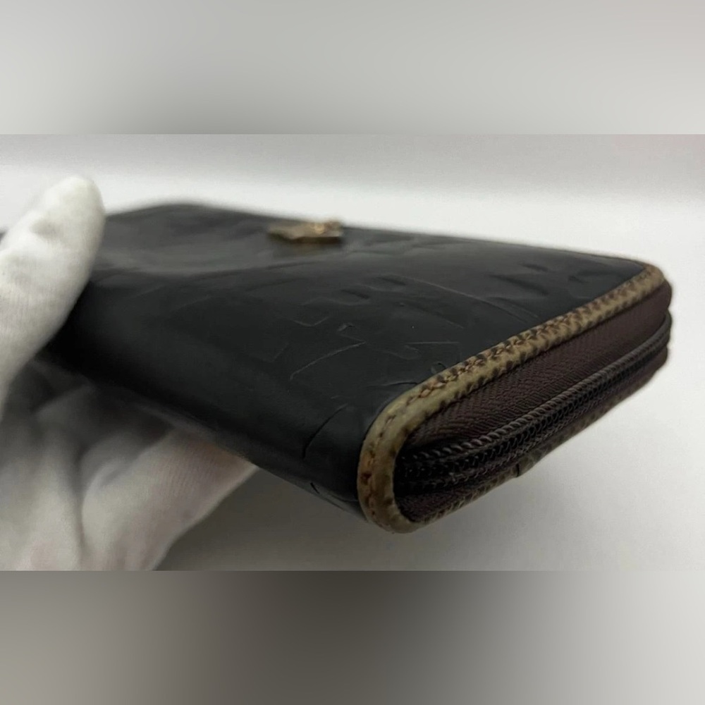 Vivienne Westwood Embossed Black Long Wallet Zip Around Gold Orb w/ Brown rimmed - Picture 6 of 15
